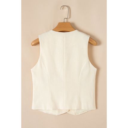 White Slim Fit Buttoned V Neck Vest