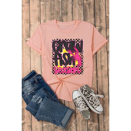 Pink Crawfish Season Graphic Casual Tee