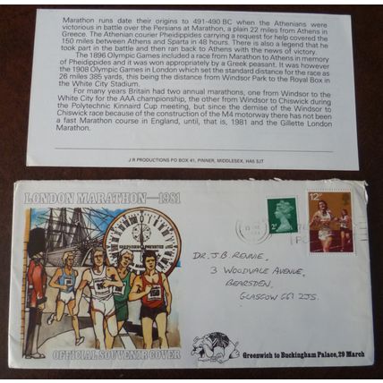 1981 GB London Marathon Official Souvenir Cover Running route cutty sark watch
