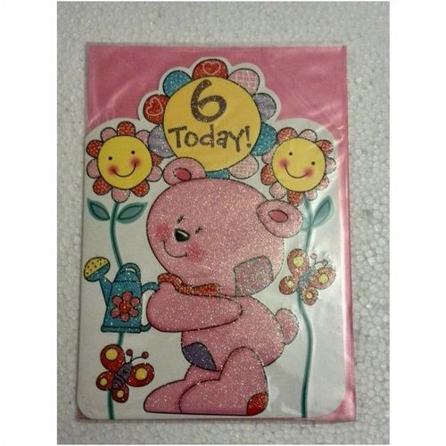 6th Birthday - 6 Today - Glitter Card - For Girls