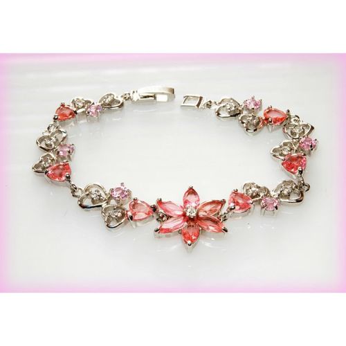 Fine Love Heart Pink Topaz Crystal White Gold Plated Bracelet Jewellery 2259