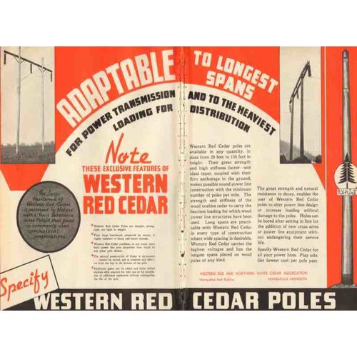 western red northern white cedar assoc 1936 power poles vintage ad