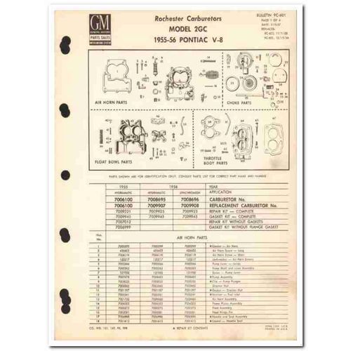 rochester carburetors 1955-1956 pontiac v-8 2gc service vintage manual