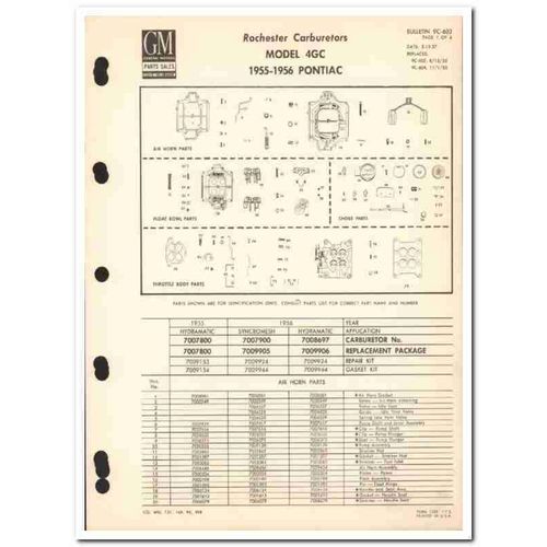 rochester carburetors 1955-1956 pontiac 4gc service vintage manual