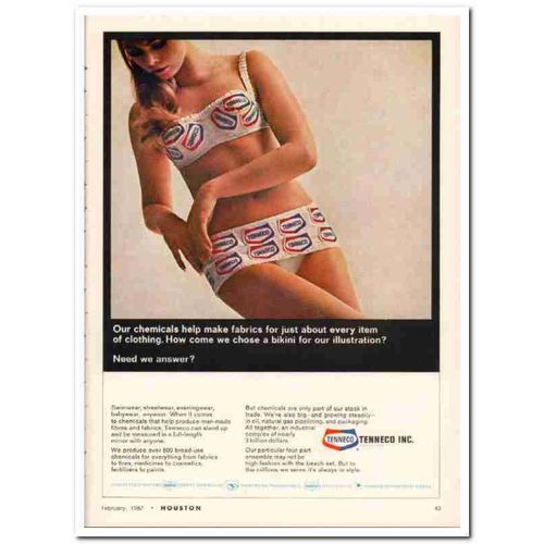 tenneco inc 1967 bikini chemicals man-made fibres fabrics vintage ad