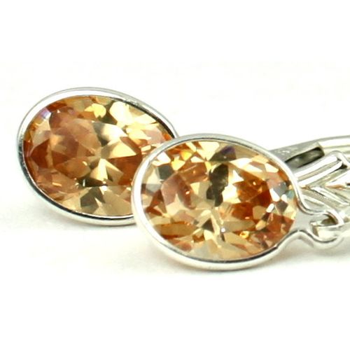 Champagne CZ, 925 Sterling Silver Leverback Earrings, SE001