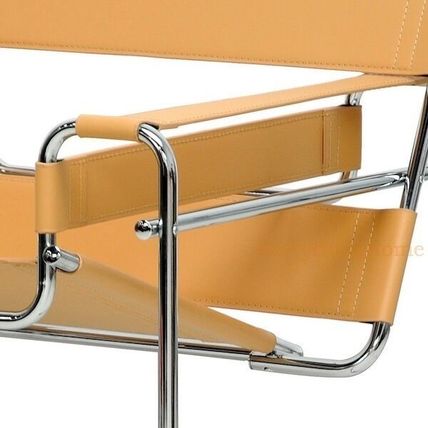 Light Brown Tan Camel Beige Faux Leather Strap Chromed Steel Tube Frame Chair
