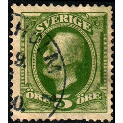 Sverige Sweden 1891 King Oscar II 5ore Used Stamp.