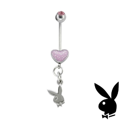 Playboy Body Jewelry Heart Belly Dangle Ring Curved Barbell Bunny Logo Swarovski