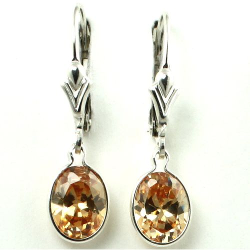 Champagne CZ, 925 Sterling Silver Leverback Earrings, SE001