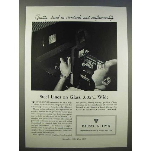 1946 Bausch & Lomb Optical Science Ad - Steel Lines