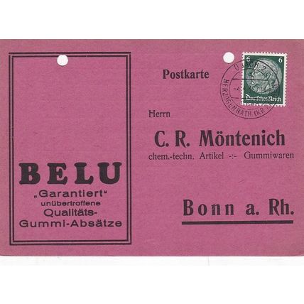 Germany 1936 Belu Bonn Postcard Ubach cancel typed VGC