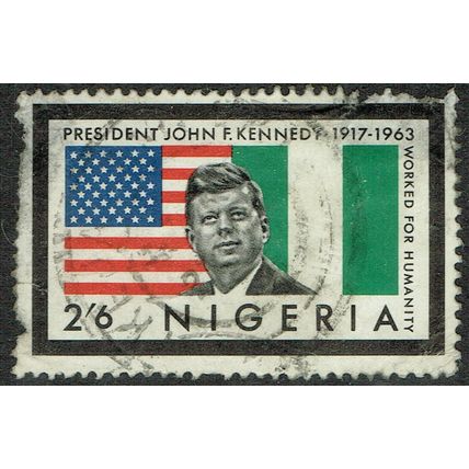 Nigeria 1964 President Kennedy Memorial 2/6d Black Red Blue and Green SG148 AvU