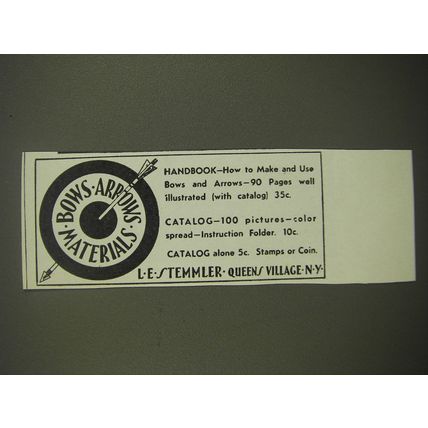 1938 L.E. Stemmler Bows and Arrows Ad - Bows Arrows Materials