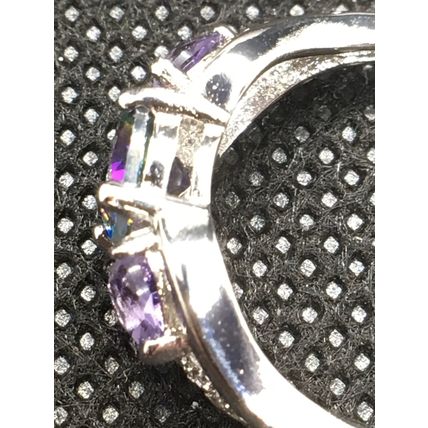 Ring Colorful Rainbow Crystal Amethyst Hearts 925 Sterling #53 USA Seller