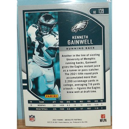 2021 Panini Absolute KENNETH GAINWELL (Eagles) Rookie Card #139