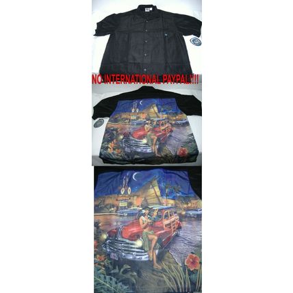 New Mens Rare Rick RIETVELD XL Tiki Club Black Button Camp Shirt $62 Last Units