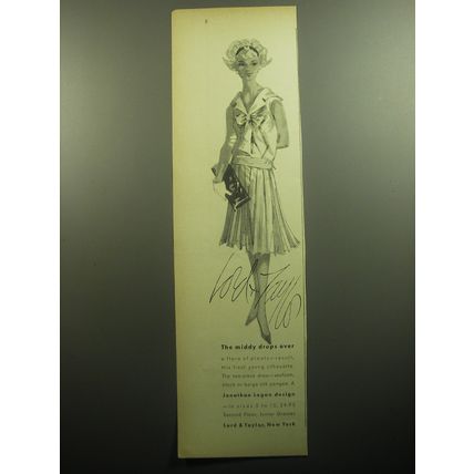 1958 Lord & Taylor Jonathan Logan Dress Ad - The middy drops over
