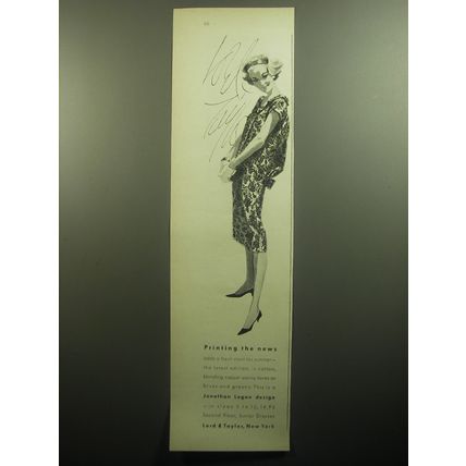 1958 Lord & Taylor Jonathan Logan Dress Ad - Printing the news