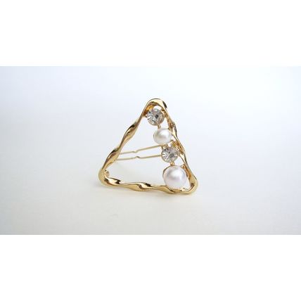 Smaller wavy gold triangle pearl and crystal hair pin clip barrette for fine