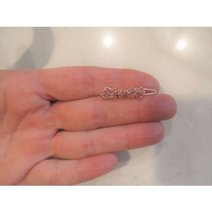 Two small tiny pink flower crystal hair pin clip barrettes fine hair
