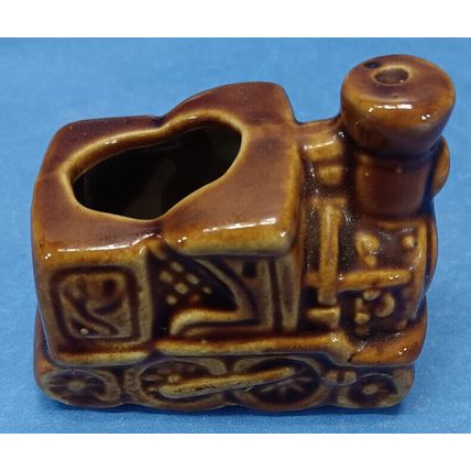 Vintage Train Locomotive Toothpick Holder BROWN Ceramic Planter