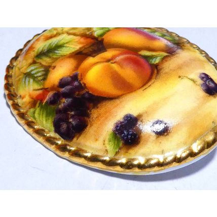 Vintage 1950-s Genuine Gold Edged Fine Bone China Fruit BROOCH in Original Box.