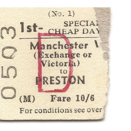 B.T.C. Edmondson Ticket - Manchester Exchange or Victoria to Preston