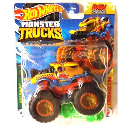 Hot Wheels 2023 Monster Trucks 1:64 Scale Bash Zilla Truck w/Crushed Car NEW!