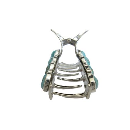 Long turquoise blue stone silver western style metal hair claw