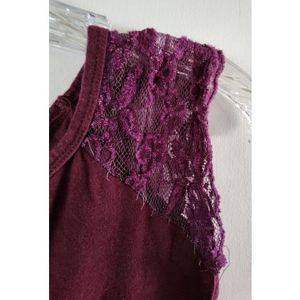 Col Story Women's Burgundy Sleeveless Lace Shoulder Cotton Span Top Size M