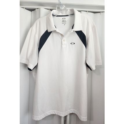 Oakley Men's White & Black 100% Polyester Short Sleeve Polo Shirt Size L