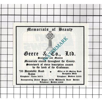 Geere & Co Ltd Sculptors Luton Bedfordshire - 1989 Small Advert