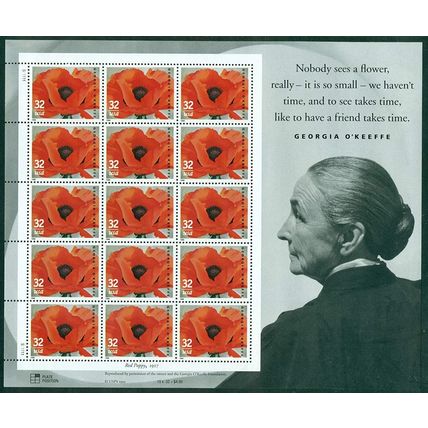 Georgia O'Keeffe Full Sheet of Fifteen 32 Cent Postage Stamps Scott 3069