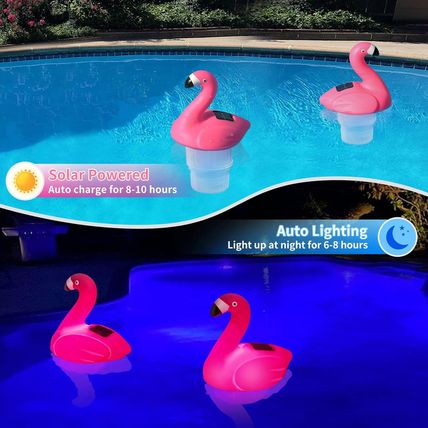 Solar Pool Chlorine Floater, 7 Inch Flamingo Chlorine Floater with Light, Glow i