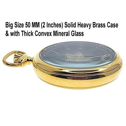 14K Gold Plated Men Big Heavy Brass Pocket Watch Black Dial Black Onyx