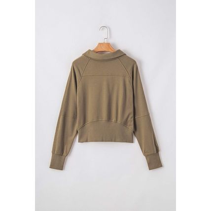 Brown Quarter Zip Stand Neck Kangaroo Pocket Sweatshirt