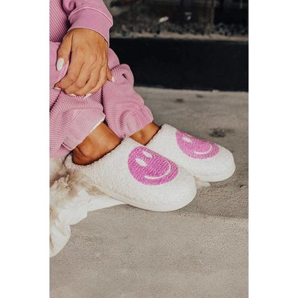 Pink Smile Face Print Non-slip Plush Slippers