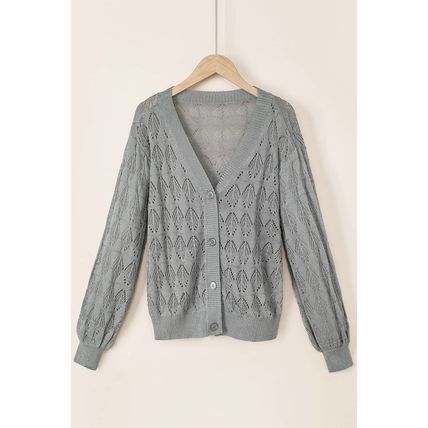 Gray Lightweight Buttoned Front Crochet Cardigan