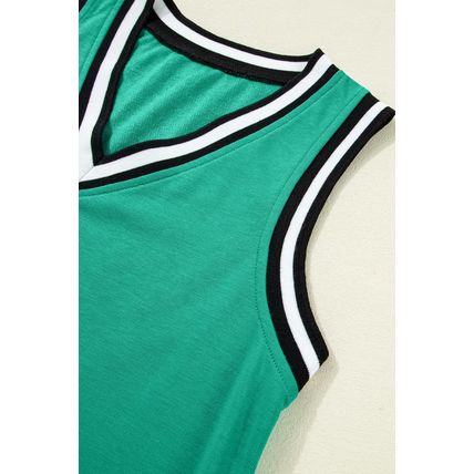 Mint Green Color Contrast Trim V Neck Shift Sleeveless Mini Dress