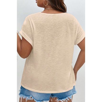 Parchment Lace Patchwork Short Sleeve Round Neck Plus Size Summer Top
