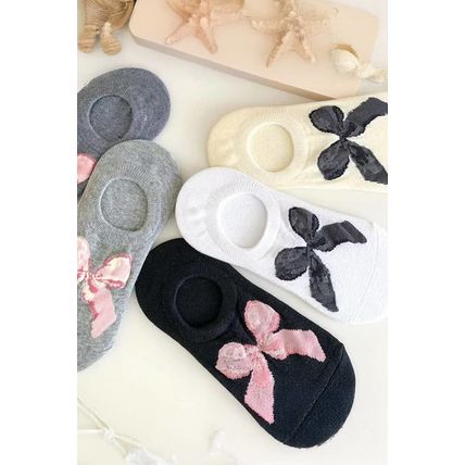 Gray Bow Knot Soft No Show Socks