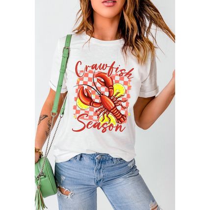 White Crawfish Season Graphic Fashion Summer T Shirt