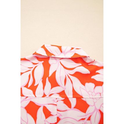 Orange Botanical Print Single Chest Pocket Button Up Shirt
