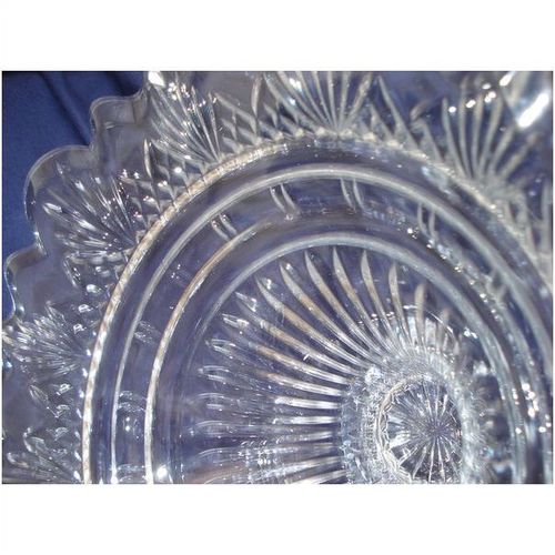 Vintage Bohemian Crystal cut glass czech footed Diamond cut FRUIT tazza BOWL