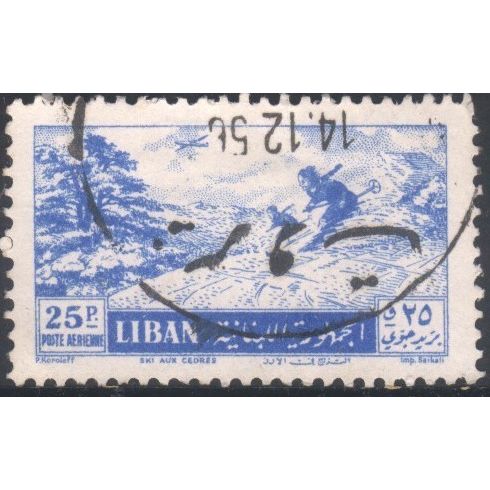 Lebanon 1955 - SG522 - 25p blue - Skiers - used