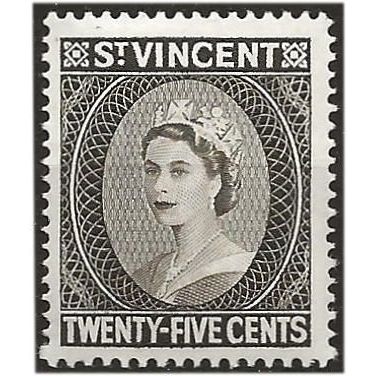 St Vincent 1955 SG197 25c Black-Brown Unmounted Mint . .. .