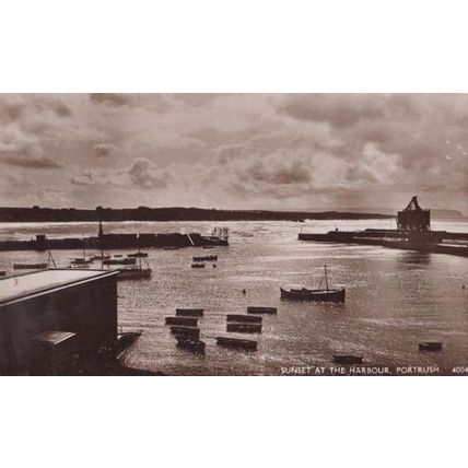 Portush Sunset At The Harbour Real Photo Vintage Irish Ireland Postcard