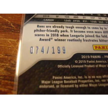 2019 Panini Prizm, Green Disco Prizm, #'d 74/199, EVAN LONGORIA, Giants #291