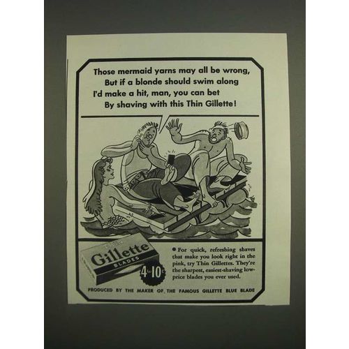 1944 Gillette Razor Blades Ad - Those mermaid yarns may all be wrong